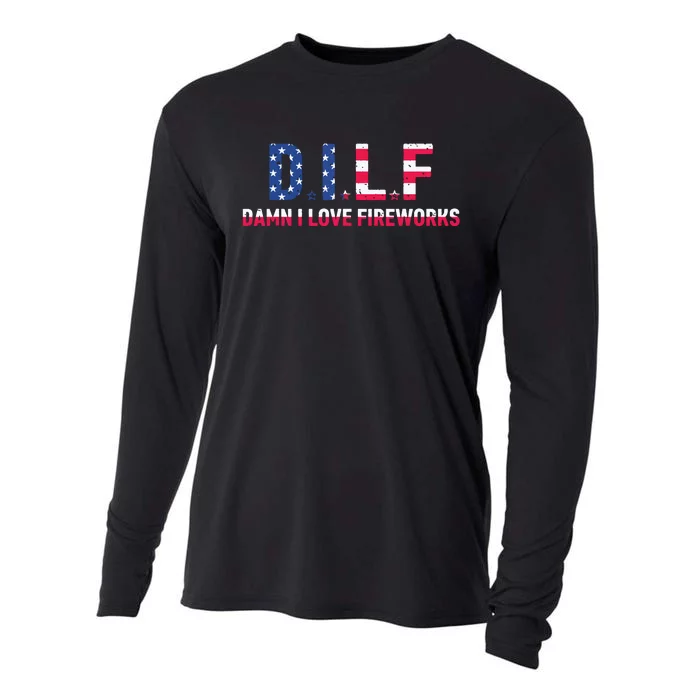 DILF Damn I Love Fireworks Labor Day Cooling Performance Long Sleeve Crew