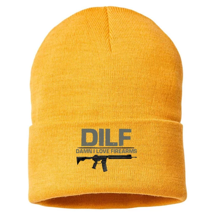 DILF Damn I Love Firearms Funny Sustainable Knit Beanie