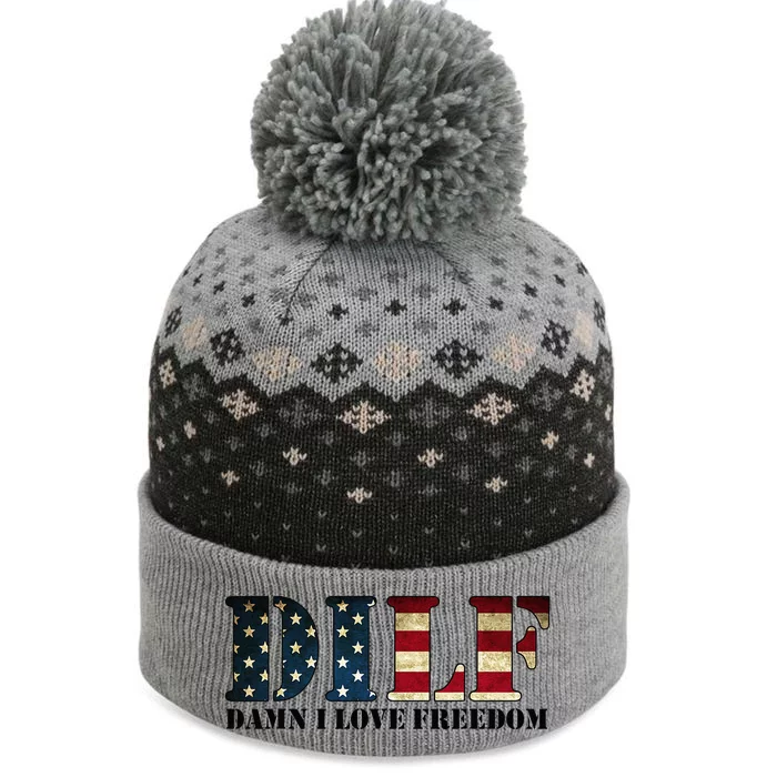 DILF Damn I Love Freedom Funny Patriotic USA Flag The Baniff Cuffed Pom Beanie