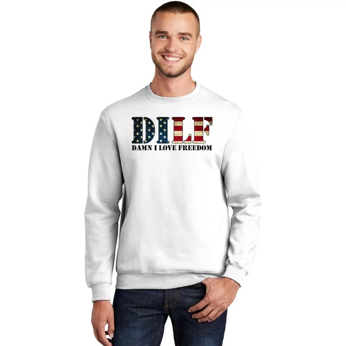 DILF Damn I Love Freedom Funny Patriotic USA Flag Sweatshirt