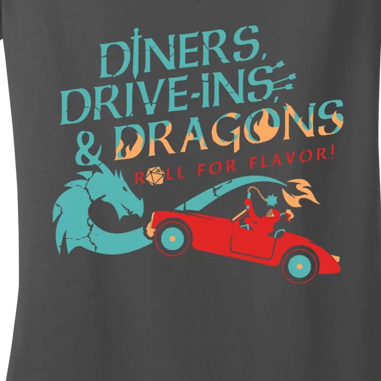 Diners Drive Ins And Dragons Roll For Flavor Women's V-Neck T-Shirt