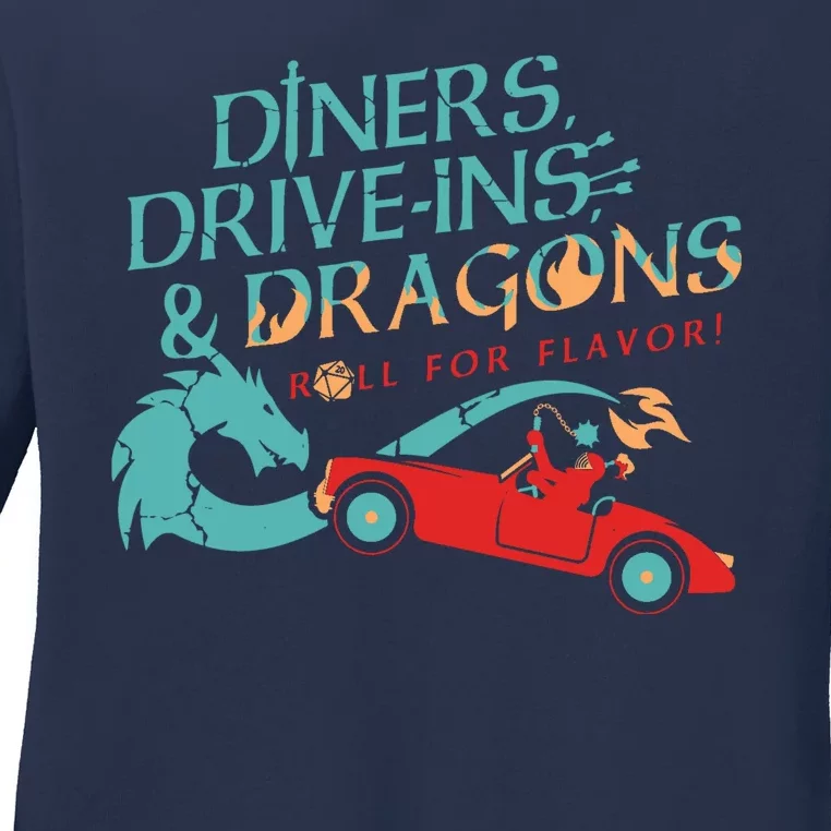 Diners Drive Ins And Dragons Roll For Flavor Ladies Long Sleeve Shirt