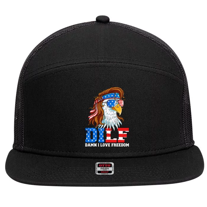 Dilf Damn I Love Freedom Eagle Patriotic 7 Panel Mesh Trucker Snapback Hat