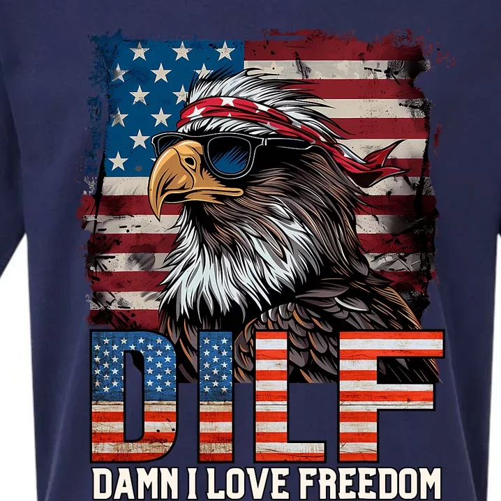 Dilf Damn I Love Freedom Eagle Funny Patriotic 4th Of July Sueded Cloud Jersey T-Shirt