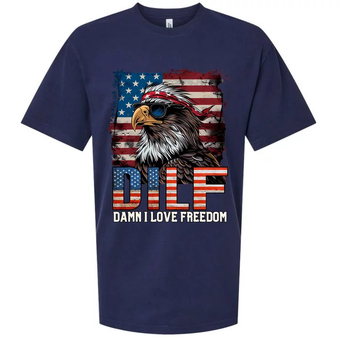 Dilf Damn I Love Freedom Eagle Funny Patriotic 4th Of July Sueded Cloud Jersey T-Shirt