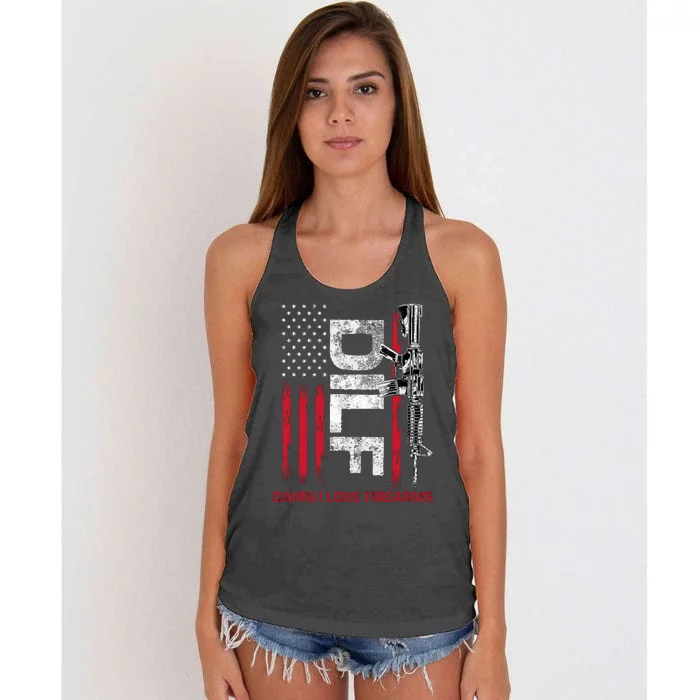 Dilf Damn I Love Firearms Funny Women's Knotted Racerback Tank