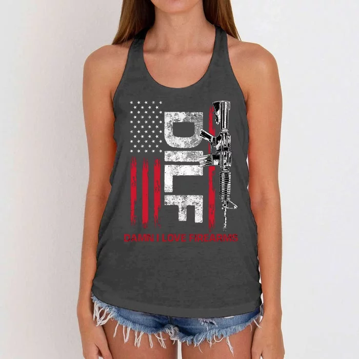 Dilf Damn I Love Firearms Funny Women's Knotted Racerback Tank