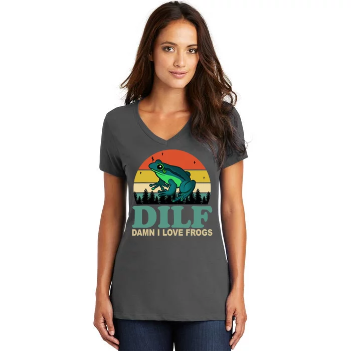 DILF Damn I Love Frogs Women's V-Neck T-Shirt