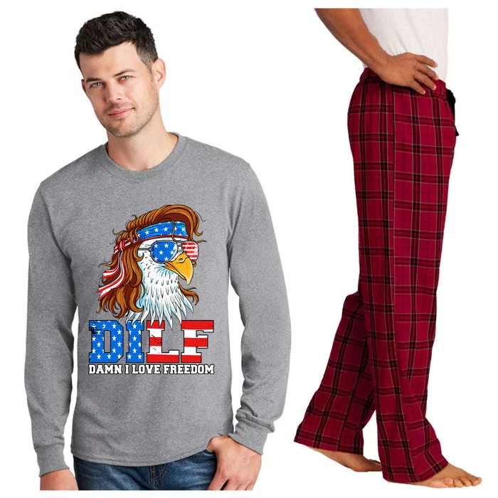 Dilf Damn I Love Freedom Eagle Patriotic 4th Of July Long Sleeve Pajama Set