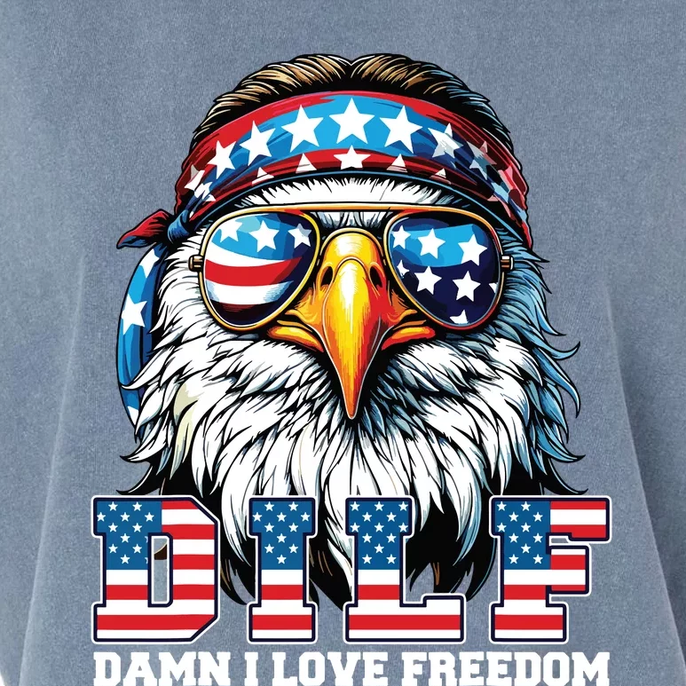 Dilf Damn I Love Freedom Eagle Funny Patriotic 4th Of July Garment-Dyed Women's Muscle Tee