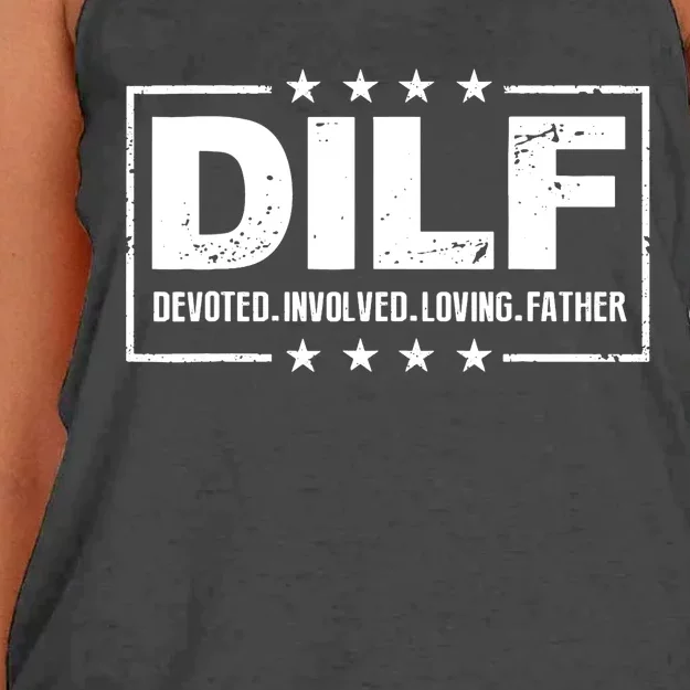 DILF Devoted Involved Loving Father Dad Papa Women's Knotted Racerback Tank