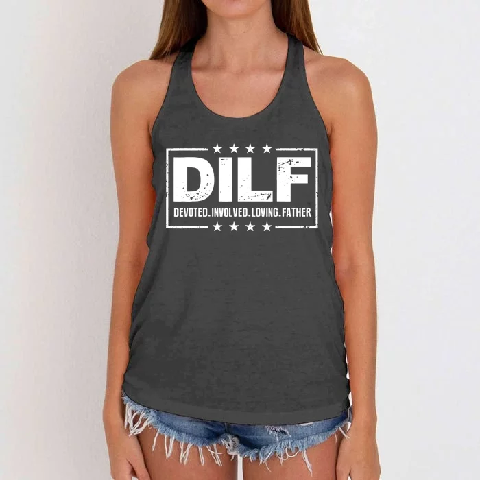 DILF Devoted Involved Loving Father Dad Papa Women's Knotted Racerback Tank