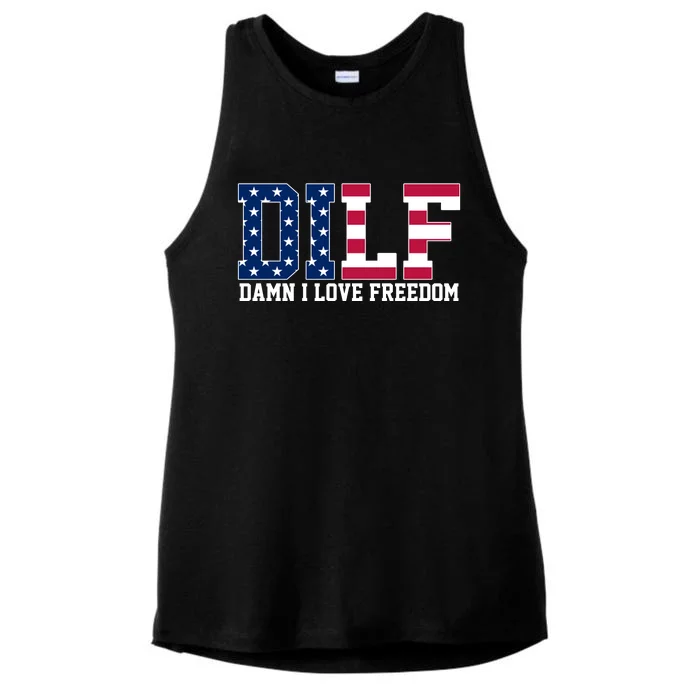 DILF Damn I Love Freedom USA Ladies Tri-Blend Wicking Tank