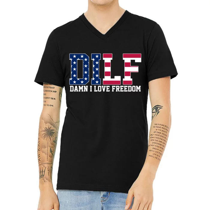 DILF Damn I Love Freedom USA V-Neck T-Shirt