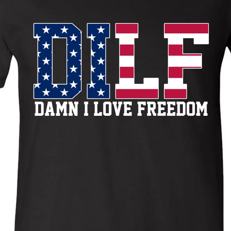 DILF Damn I Love Freedom USA V-Neck T-Shirt