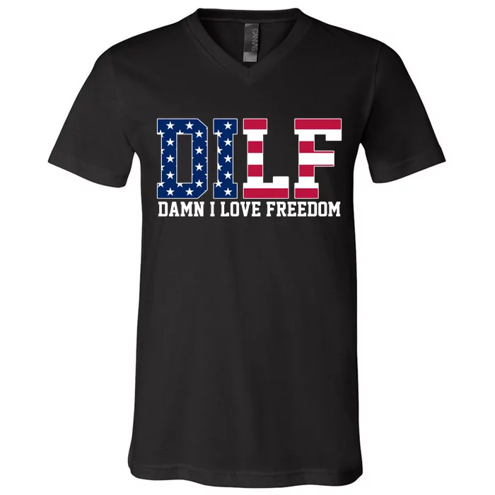 DILF Damn I Love Freedom USA V-Neck T-Shirt