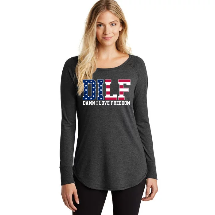 DILF Damn I Love Freedom USA Women's Perfect Tri Tunic Long Sleeve Shirt