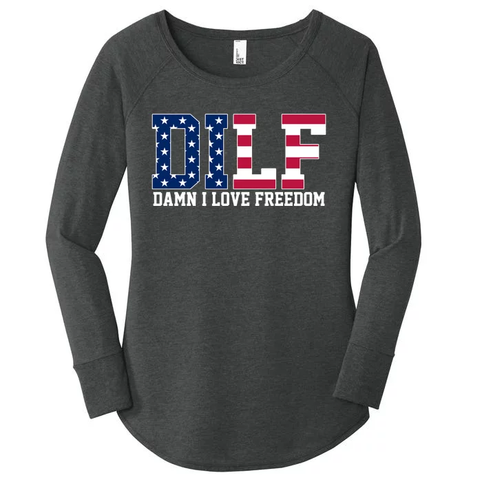 DILF Damn I Love Freedom USA Women's Perfect Tri Tunic Long Sleeve Shirt