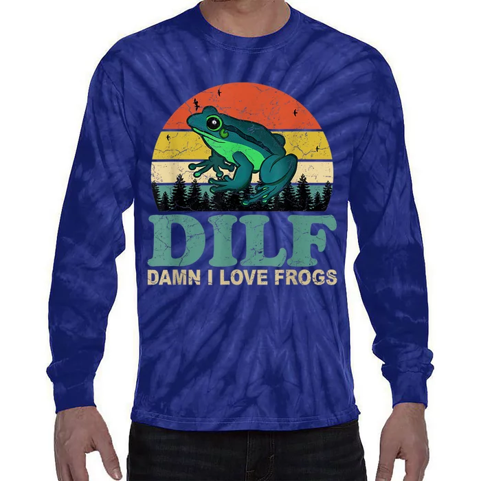 Dilf Damn I Love Frogs Tie-Dye Long Sleeve Shirt