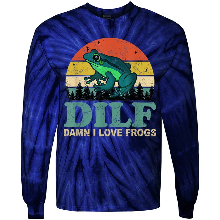 Dilf Damn I Love Frogs Tie-Dye Long Sleeve Shirt