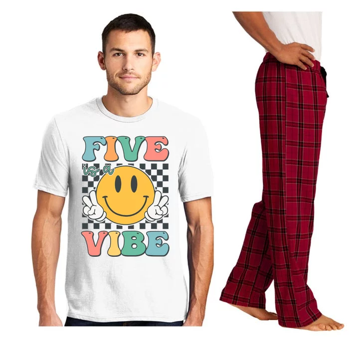 Five Is A Vibe 5th Birthday Smile Face Hippie Pajama Set