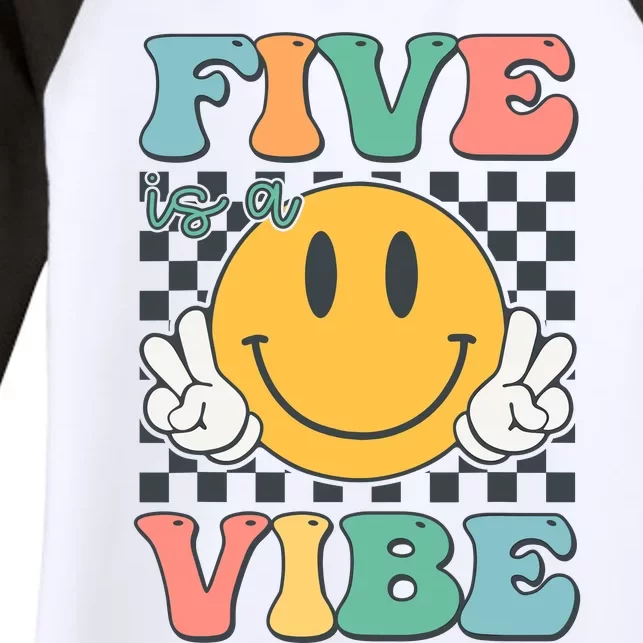 Five Is A Vibe 5th Birthday Smile Face Hippie Women's Tri-Blend 3/4-Sleeve Raglan Shirt