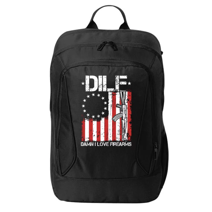 DILF Damn I Love Firearms Distressed USA American Flag City Backpack