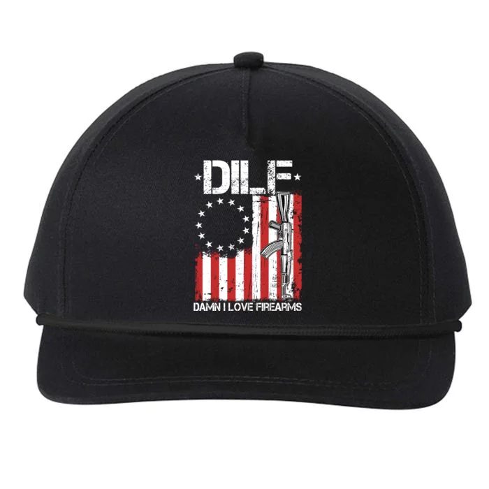 DILF Damn I Love Firearms Distressed USA American Flag Snapback Five-Panel Rope Hat