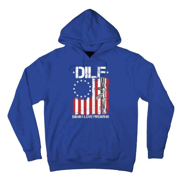 DILF Damn I Love Firearms Distressed USA American Flag Hoodie