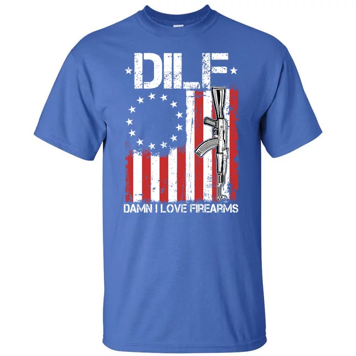 DILF Damn I Love Firearms Distressed USA American Flag Tall T-Shirt