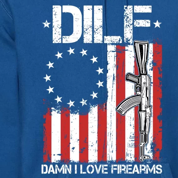 DILF Damn I Love Firearms Distressed USA American Flag Premium Hoodie