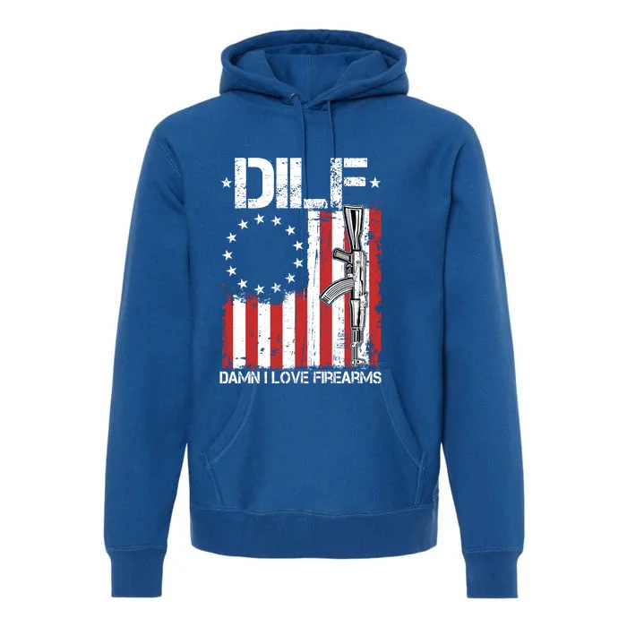 DILF Damn I Love Firearms Distressed USA American Flag Premium Hoodie