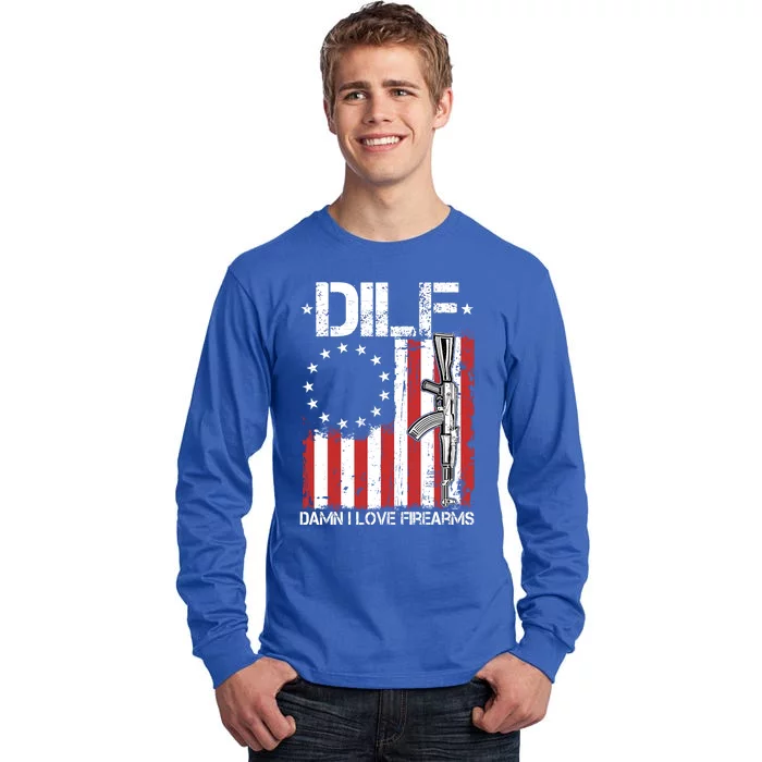 DILF Damn I Love Firearms Distressed USA American Flag Tall Long Sleeve T-Shirt