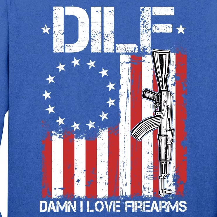 DILF Damn I Love Firearms Distressed USA American Flag Tall Long Sleeve T-Shirt