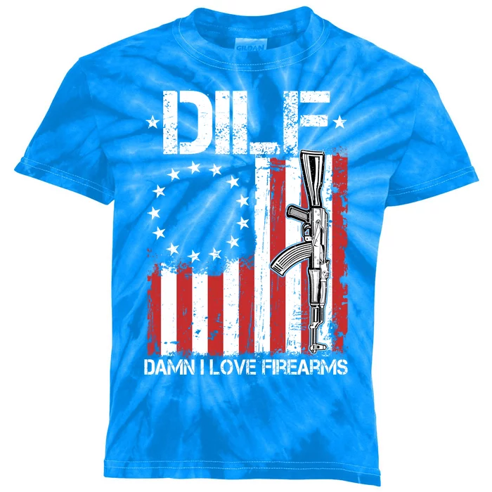 DILF Damn I Love Firearms Distressed USA American Flag Kids Tie-Dye T-Shirt