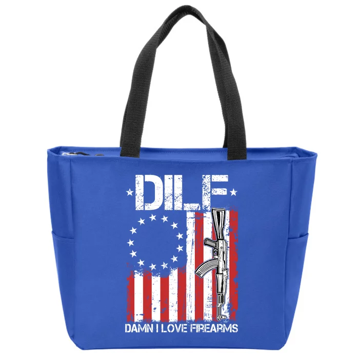 DILF Damn I Love Firearms Distressed USA American Flag Zip Tote Bag