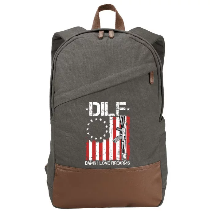 DILF Damn I Love Firearms Distressed USA American Flag Cotton Canvas Backpack