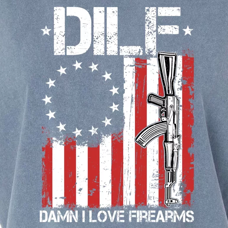 DILF Damn I Love Firearms Distressed USA American Flag Garment-Dyed Women's Muscle Tee