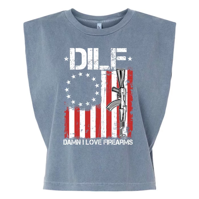 DILF Damn I Love Firearms Distressed USA American Flag Garment-Dyed Women's Muscle Tee