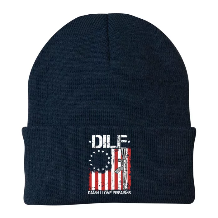 DILF Damn I Love Firearms Distressed USA American Flag Knit Cap Winter Beanie