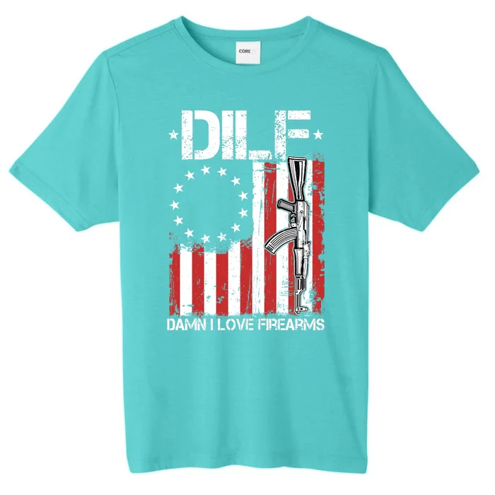 DILF Damn I Love Firearms Distressed USA American Flag ChromaSoft Performance T-Shirt