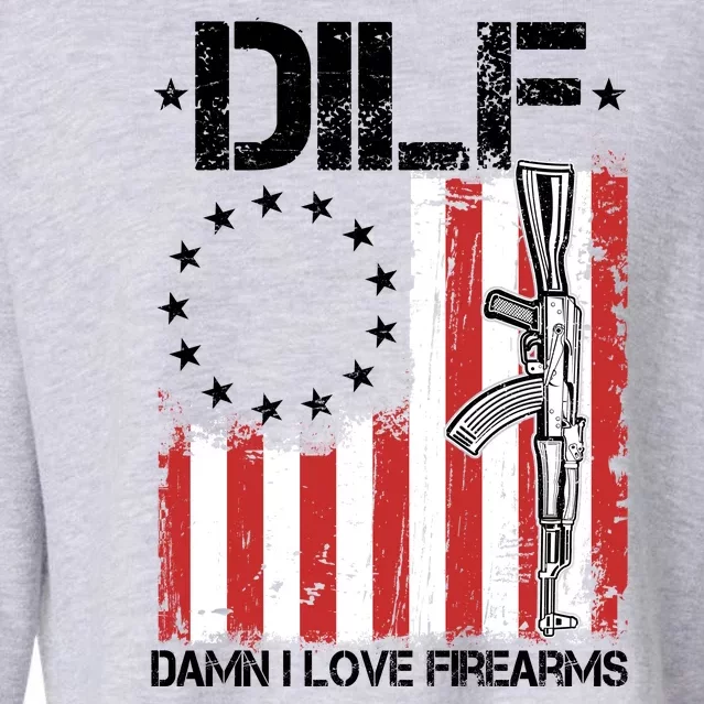 DILF Damn I Love Firearms Distressed USA American Flag Cropped Pullover Crew