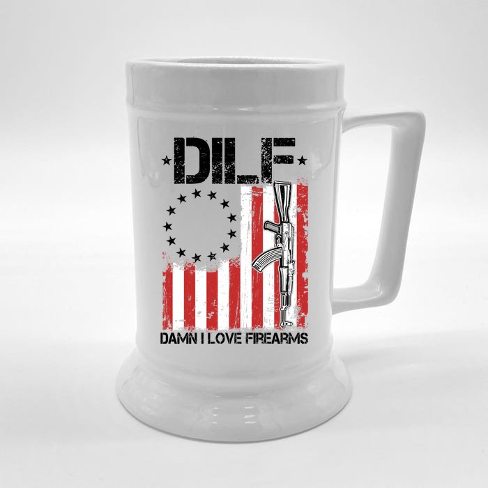 DILF Damn I Love Firearms Distressed USA American Flag Front & Back Beer Stein