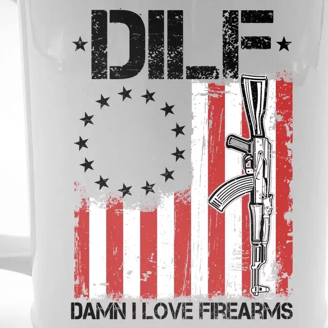 DILF Damn I Love Firearms Distressed USA American Flag Front & Back Beer Stein