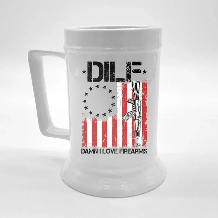 DILF Damn I Love Firearms Distressed USA American Flag Front & Back Beer Stein