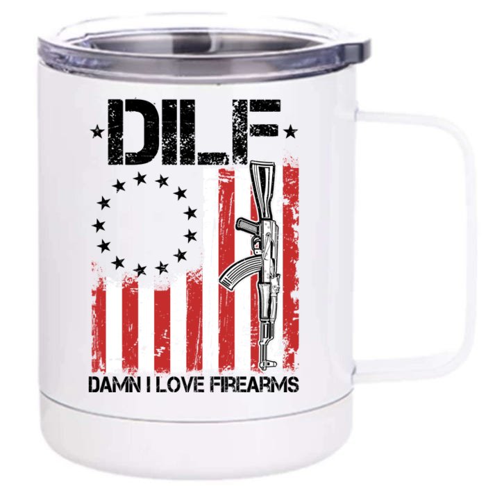 DILF Damn I Love Firearms Distressed USA American Flag Front & Back 12oz Stainless Steel Tumbler Cup