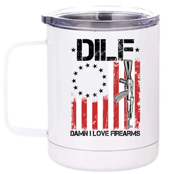 DILF Damn I Love Firearms Distressed USA American Flag Front & Back 12oz Stainless Steel Tumbler Cup