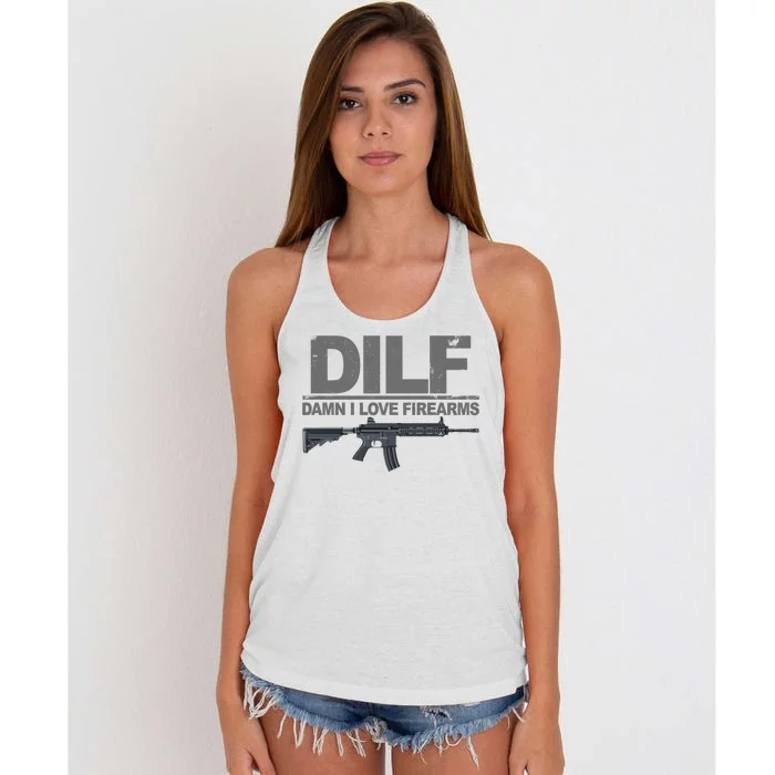 DILF Damn I Love Firearms Women's Knotted Racerback Tank