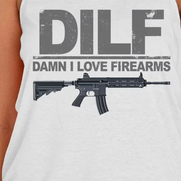 DILF Damn I Love Firearms Women's Knotted Racerback Tank