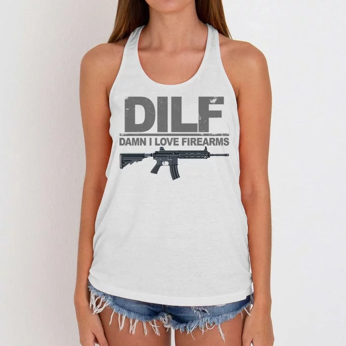 DILF Damn I Love Firearms Women's Knotted Racerback Tank